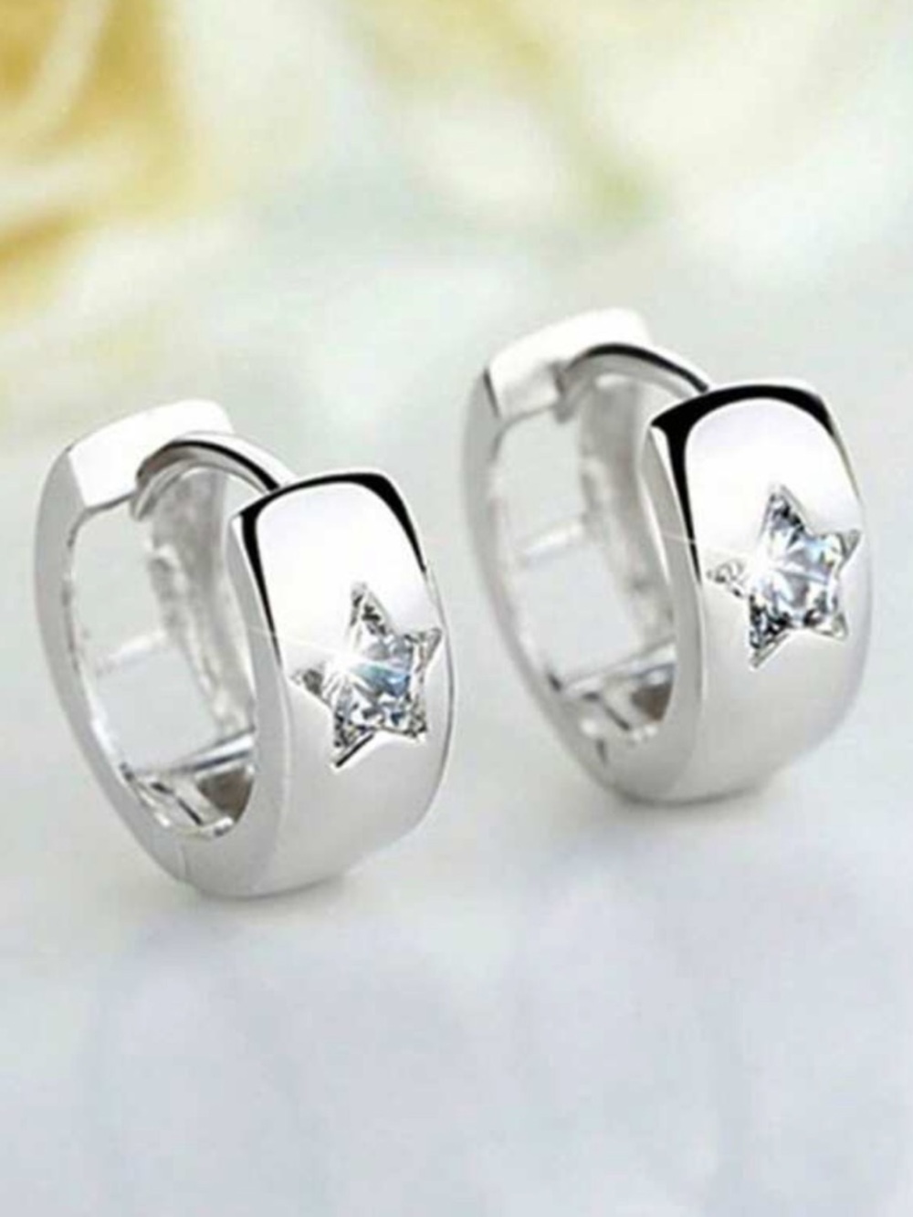 Silver Cubic Zirconia Star Hoops